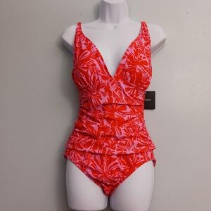 Ellen Tracy Red Floral One Piece Swimsuit
